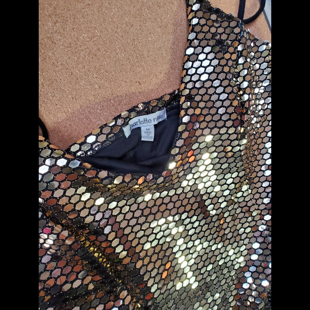 Charlotte Russe Gold Geometric Sequin Mini Dress - Picture 6 of 6